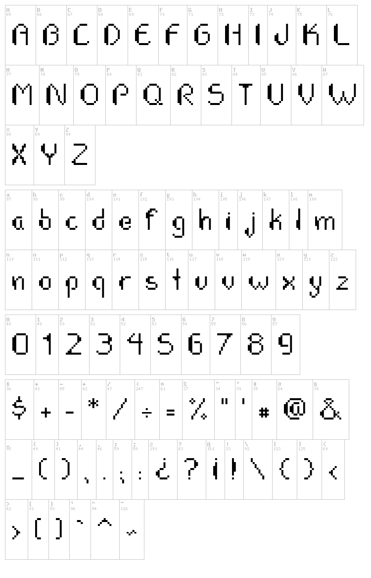 Pixelate Bass font map